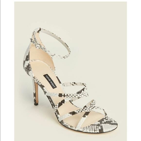 Nine West Shoes - Nine West Malina Heeled Sandals Black and White Snakeskin